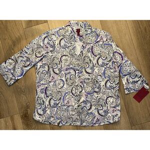 212 COLLECTION  Woman's‎ 3X Stretch Multicolored Paisley Print 3/4 Sleeves Top